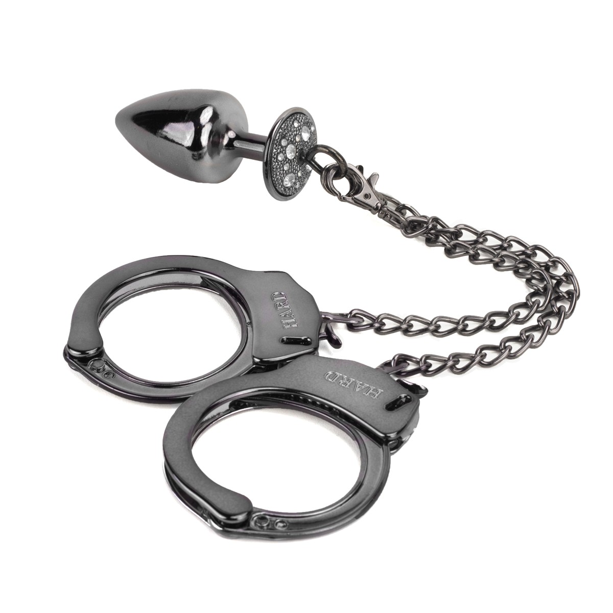Par de Algemas em Metal com Chave de Segurança e Plug Anal "P" com Detalhes de Pedras Cravejadas - HARD | 6 x 2,6 cm | Disponível em 3 Cores - 10