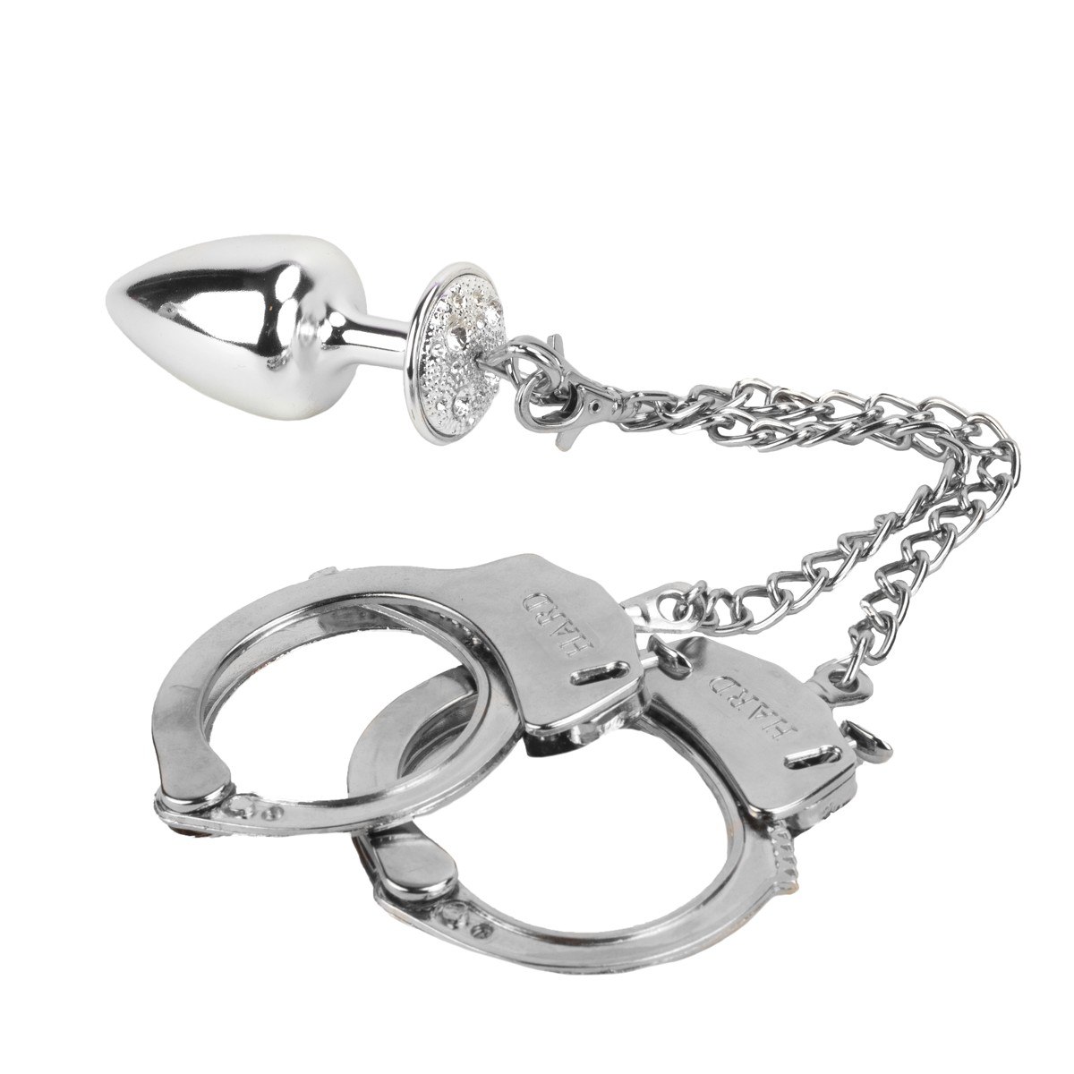 Par de Algemas em Metal com Chave de Segurança e Plug Anal "P" com Detalhes de Pedras Cravejadas - HARD | 6 x 2,6 cm | Disponível em 3 Cores - 6