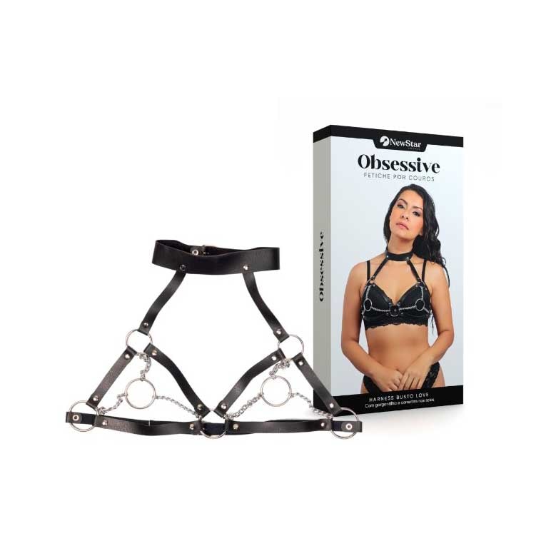Harness Busto Love com Gargantilha e Correntes - New Star Couros | Disponível em 2 Tamanhos - 1