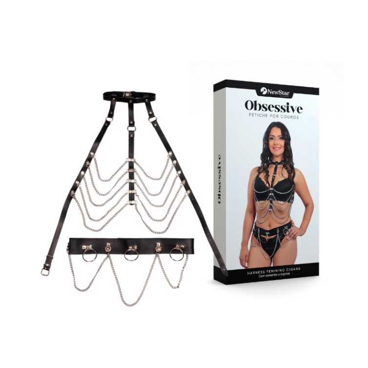 Harness Feminino Cigana com Argolas e Correntes e Cinto Largo - New Star Couros | Tamanho Único - 1