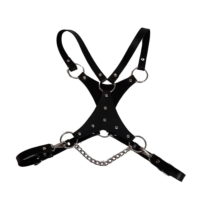 Harness Peitoral em Couro Sintético com Corrente e Mosquetão - Exclusiva Linha Sado | Tamanho Único - 2