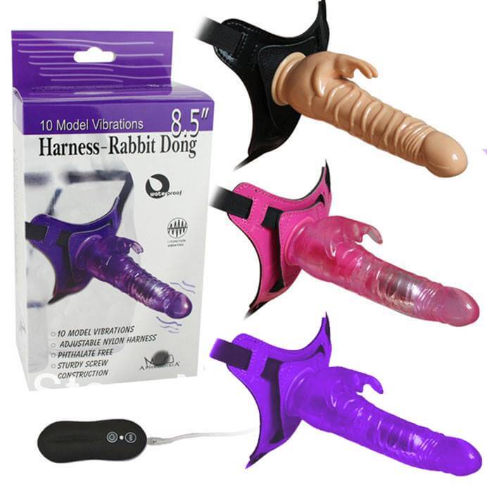 Cinta Ajustável com Pênis e Estimulador Clitoriano em Forma de Coelho, 10 Modos de Vibração e Resistência à Água - Harness-Rabbit Dong | Disponível em 3 Cores - 1