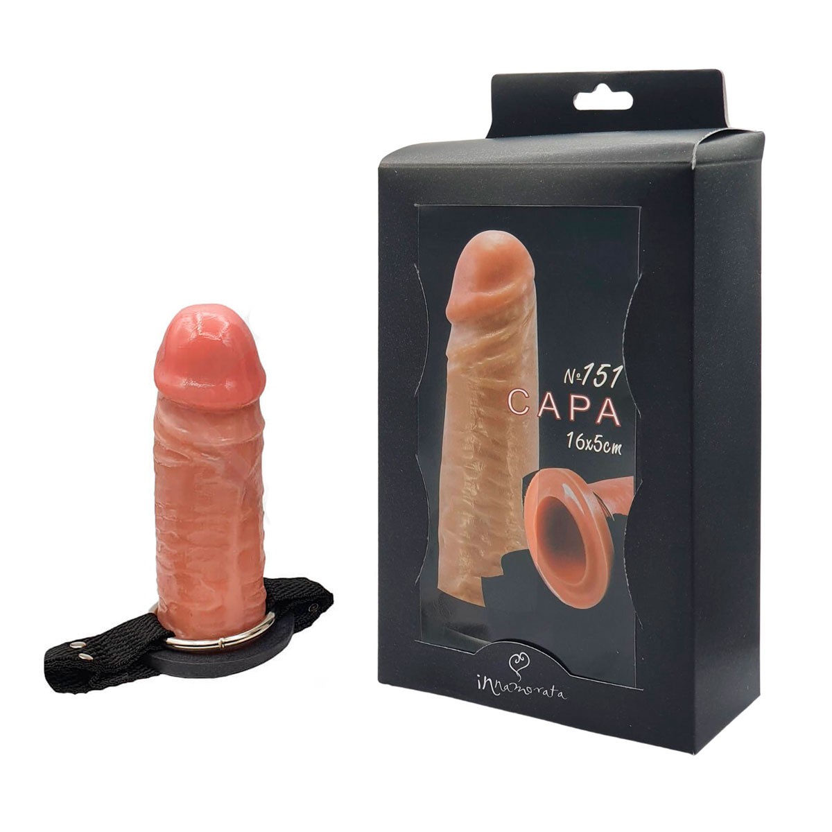 Capa Peniana Oca em Silicone com Preenchimento na Ponta e Cinta Ajustável - InNamorata N°151 | 13,2 x 4,8 cm | Disponível em 2 Cores - 3