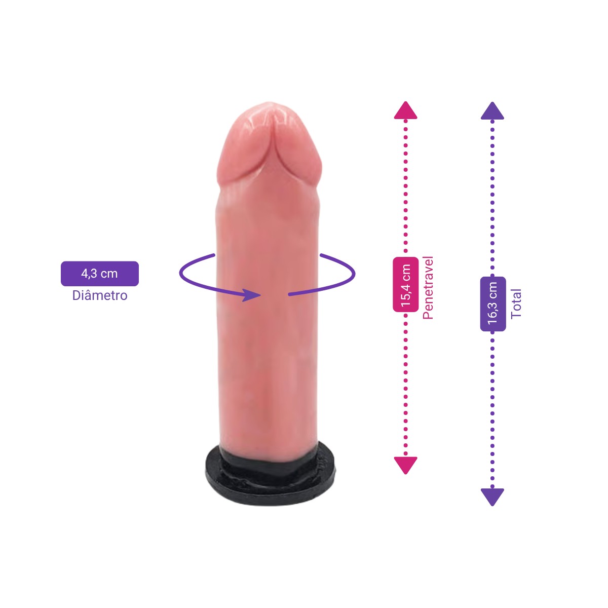 Prótese Peniana Realística em PVC com Glande Definida e Base Achatada - InNamorata Royal N°20 | 15,4 x 4,3 cm - 2
