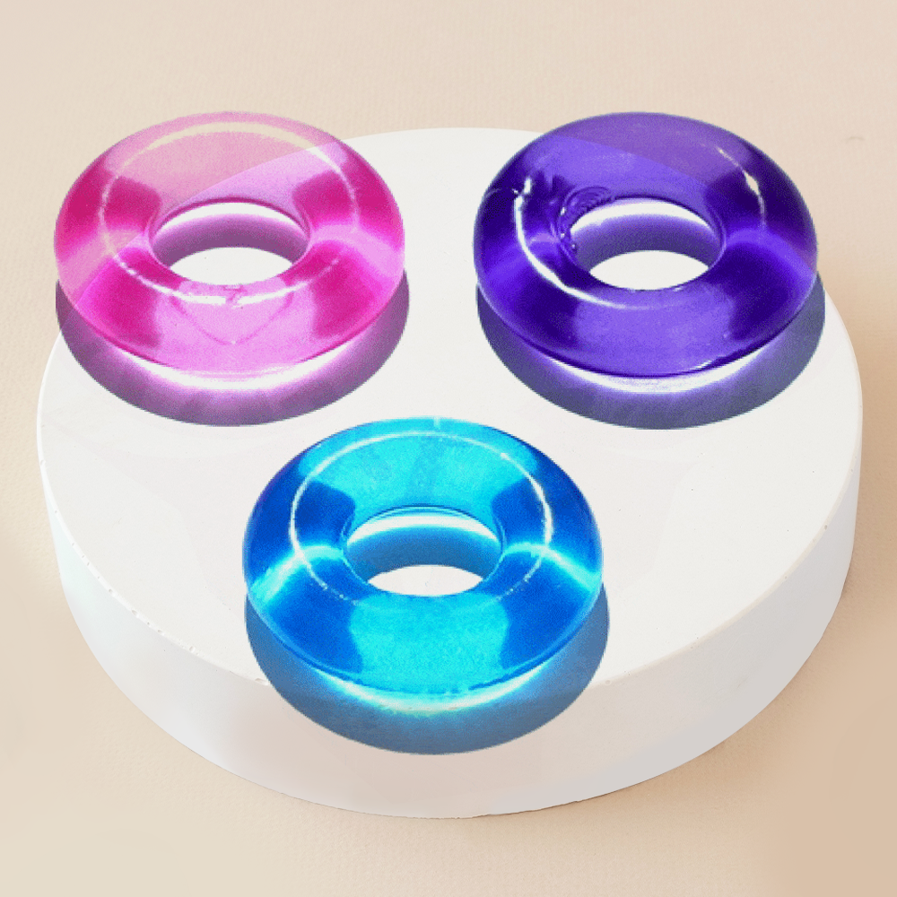 Kit com 3 Anéis Penianos Coloridos em Silicone - Donut Rings Cock Ring | 4 x 3 cm - 1