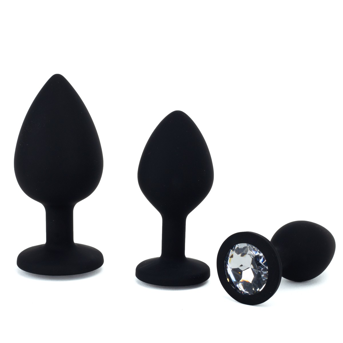 Kit com 3 Tamanhos de Plug Anal em Silicone com Joia na Base - Adão & Eva | Disponível em 2 Cores - 1
