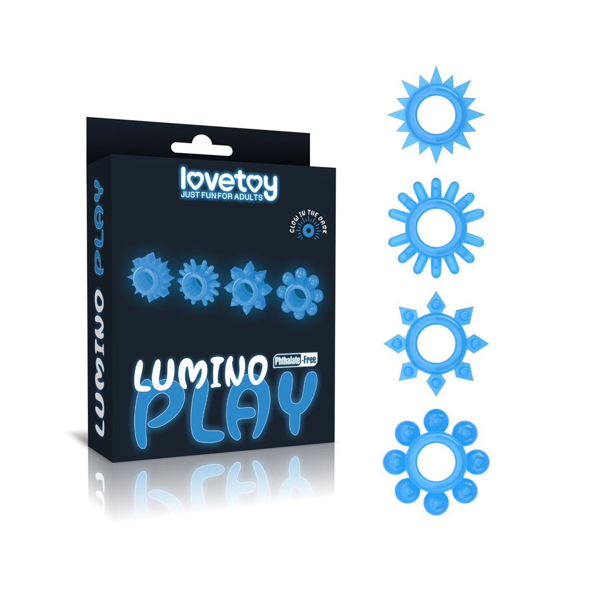 Kit com 4 Anéis Penianos em TPE, Texturizados em Formatos Diferenciados e Efeito Fosforescente - LoveToy Lumino Play - 2