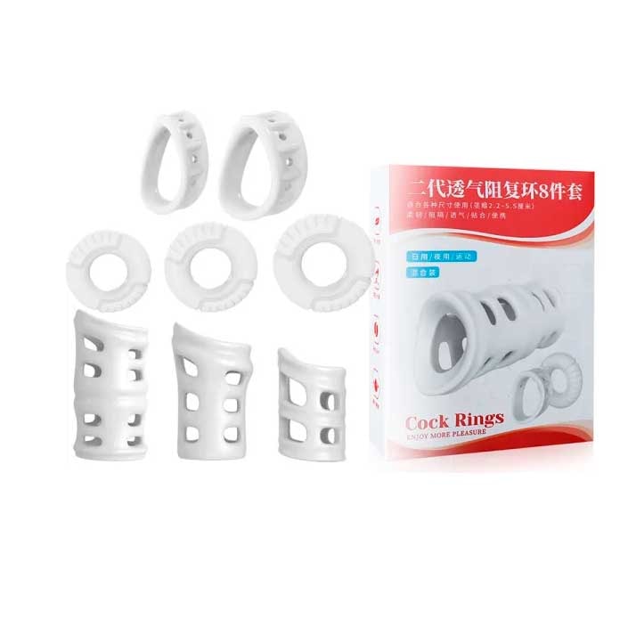 Kit com 5 anéis Corretores de Prepúcio em Vários Tamanhos e 3 Anéis Penianos - Cock Rings - 1