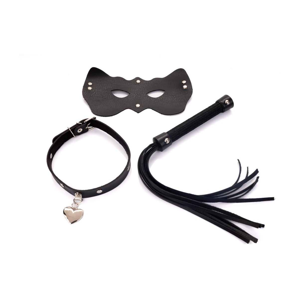 Kit Lamour com Gargantilha de Pingente de Coração, Chicote de Tiras e Máscara com Elástico - New Star Couros - 2
