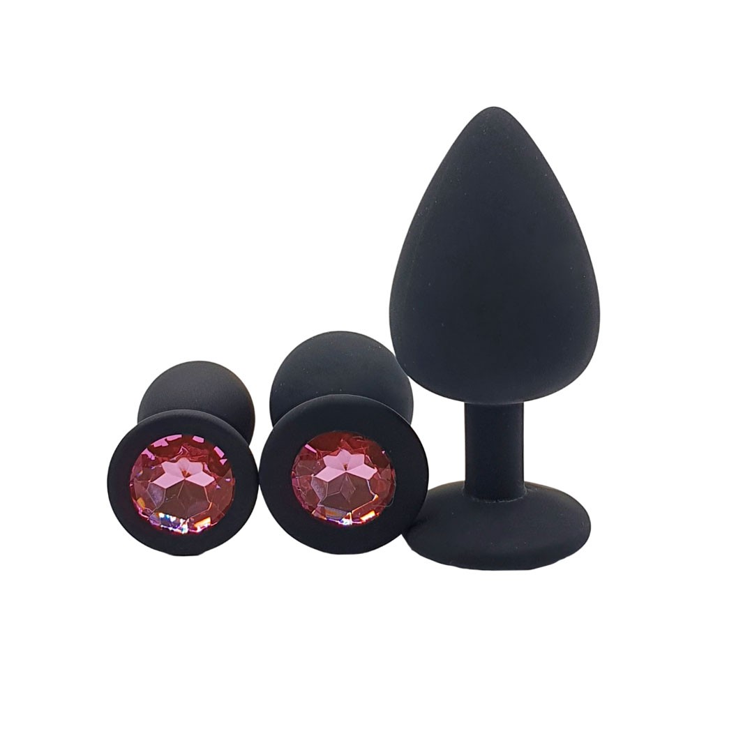 Kit Plug Anal em Silicone com Tamanhos Diferentes e Joia em sua Base - Seamless Butt Plug Starting Kit | Disponível em 8 Cores - 12