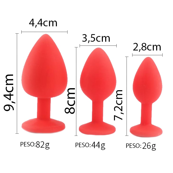 Kit Plug Anal em Silicone com Tamanhos Diferentes e Joia em sua Base - Seamless Butt Plug Starting Kit | Disponível em 8 Cores - 5