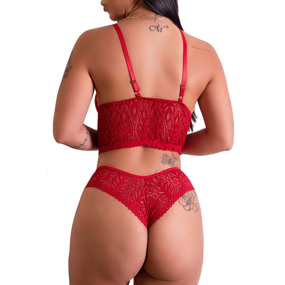 Conjunto Cropped em Renda com Bojo - Fascino Lingerie | Disponível em 4 Cores e 4 Tamanhos - 4