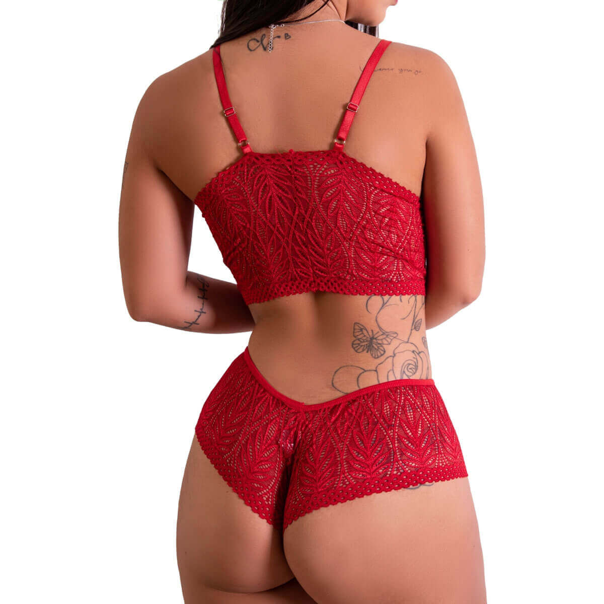 Conjunto Cropped em Renda com Palas, Strappy no Decote e Calcinha Caleçon - Lingerie Fascino | Disponível em 3 Cores e 4 Tamanhos - 6