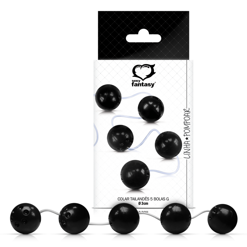Colar Tailandês com 5 Bolas - Love Balls | Tamanho G | Cor: Preto - 1
