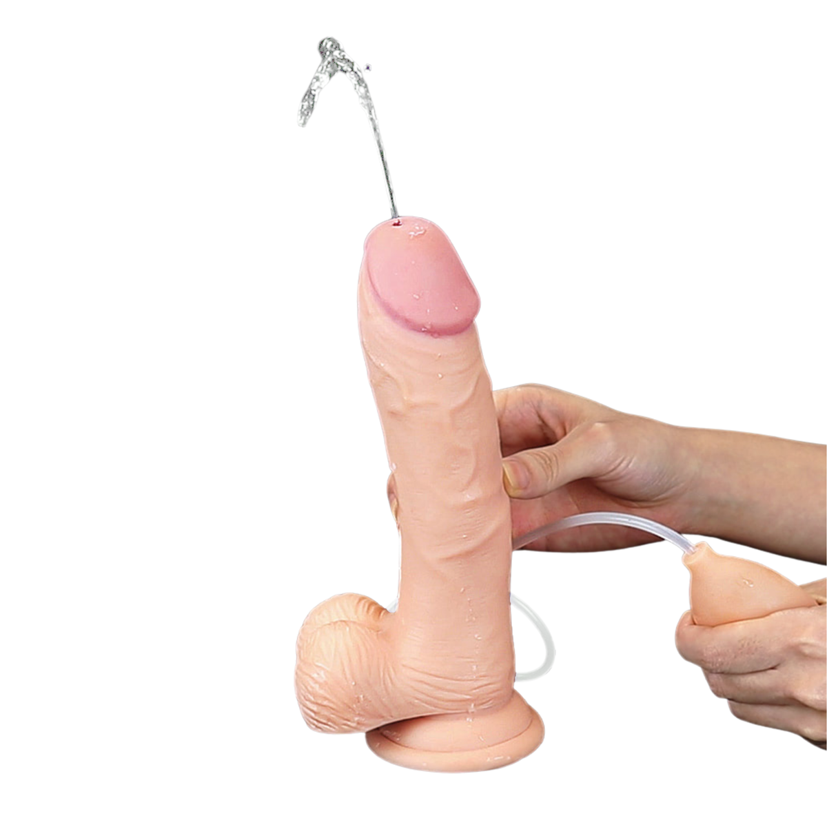 Prótese Realística em TPE com Glande Definida, Veias Salientes, Escroto, Ventosa e Simulador de Ejaculação - Lovetoy Cumming Softee | 18,5 x 4,5 cm - 4