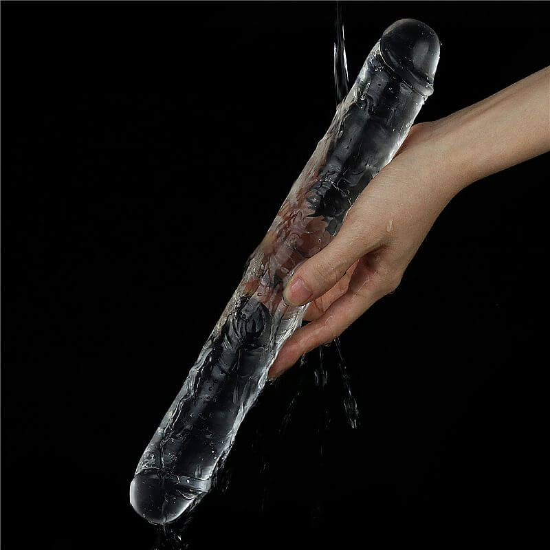 Lovetoy Flawless Clear 12 - Prótese Peniana para Dupla Penetração em TPE com Glande Definida e Veias Salientes - 30 x 3,3 cm - 4