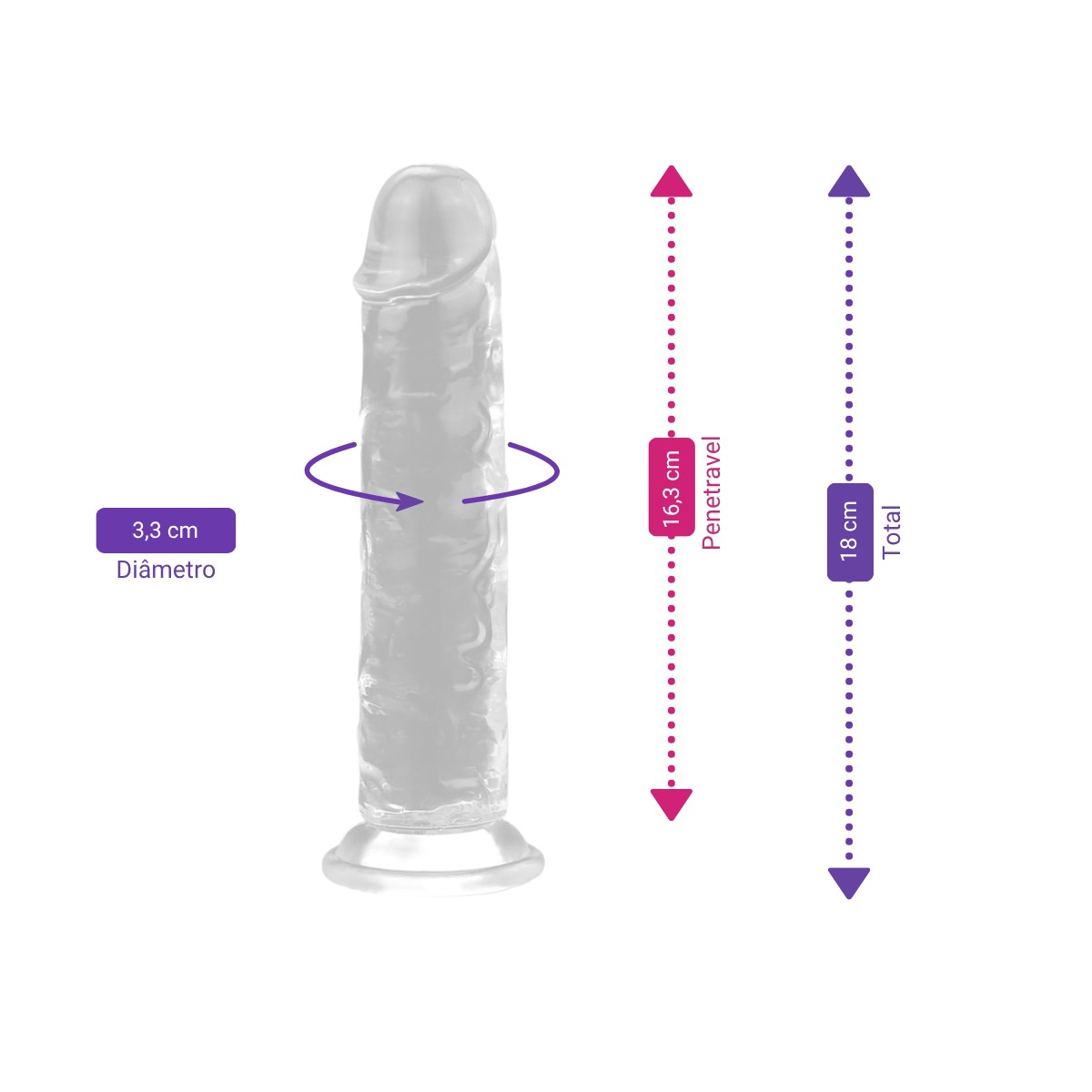 Prótese Peniana Transparente em TPE com Glande Definida, Veias Salientes e Ventosa - Lovetoy Flawless Clear 7.0/7.1 | 16,3 x 3,3 cm - 2