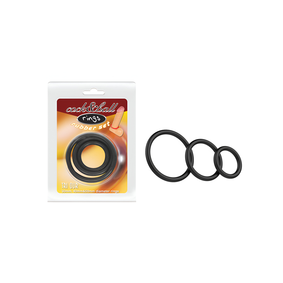 Kit com 3 Anéis para Pênis e Testículos - Lybaile Cock & Ball Rings Rubber Set - 2