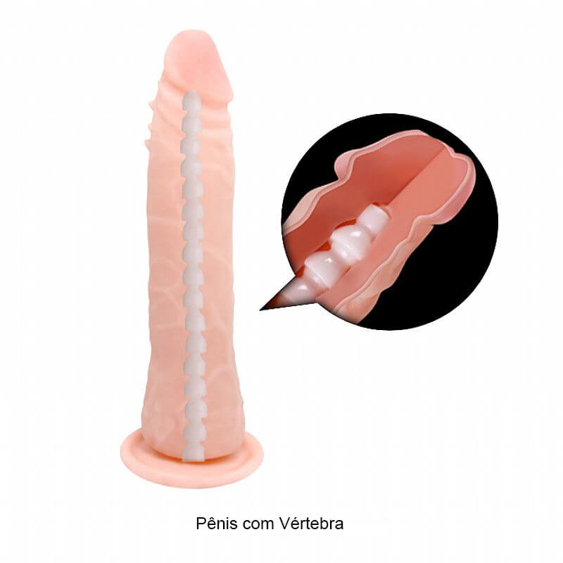 Lybaile - Prótese em Formato de Pênis Cyberskin com Vértebra, Texturas e Ventosa - 15,4 x 3,8 cm - 3