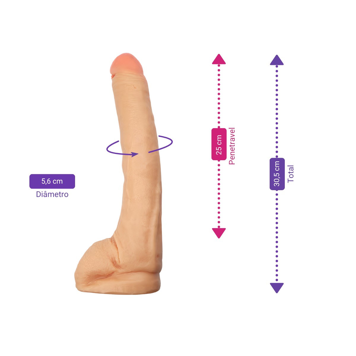 Prótese Peniana Realística Gigante com Veias, Escroto e Base de Apoio - Magic Sexy | 25 x 5,6 cm - 2