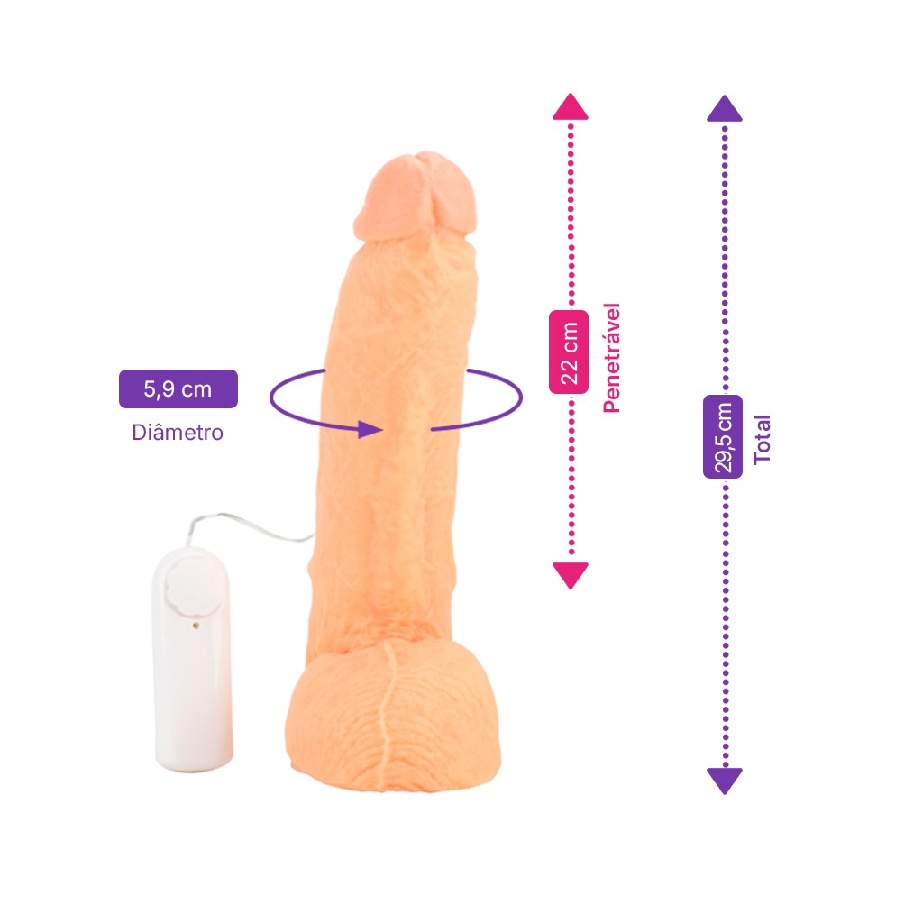 Prótese Peniana Realística com Saliências, Escroto, Ventosa e Multivelocidade - Magic Sexy | 22 x 5,9 cm - 2
