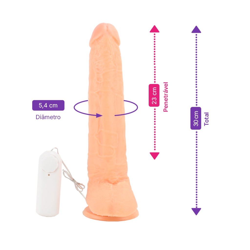 Prótese Peniana Realística com Saliências, Escroto, Ventosa e Multivelocidade - Magic Sexy | 23 x 5,4 cm - 2