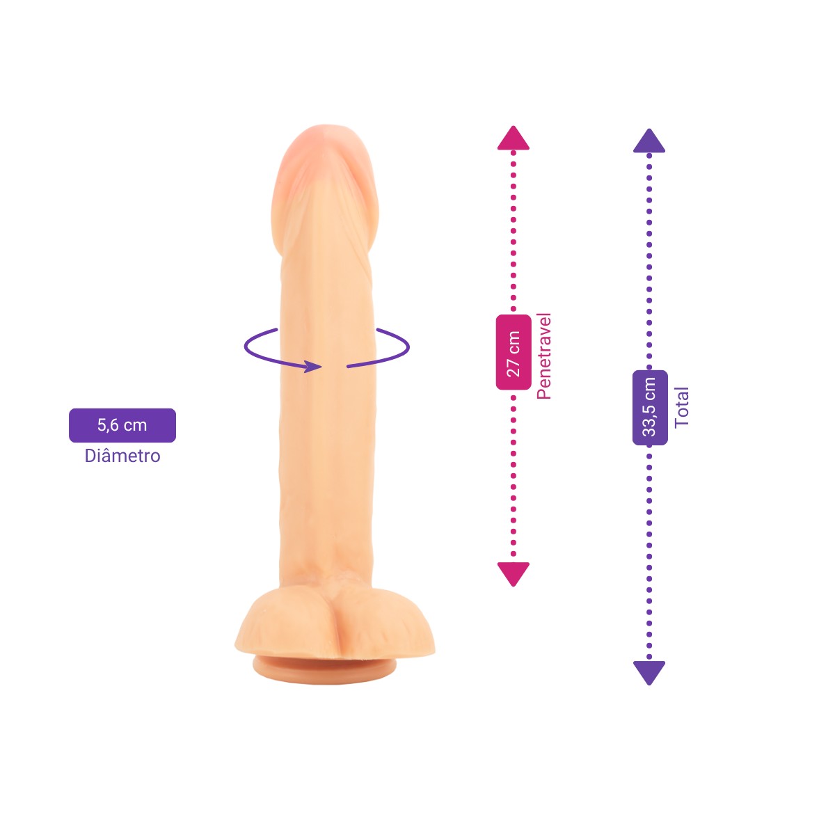 Prótese Peniana Gigante com Glande Definida, Veias, Escroto e Ventosa - Magic Sexy | 27 x 5,6 cm - 2