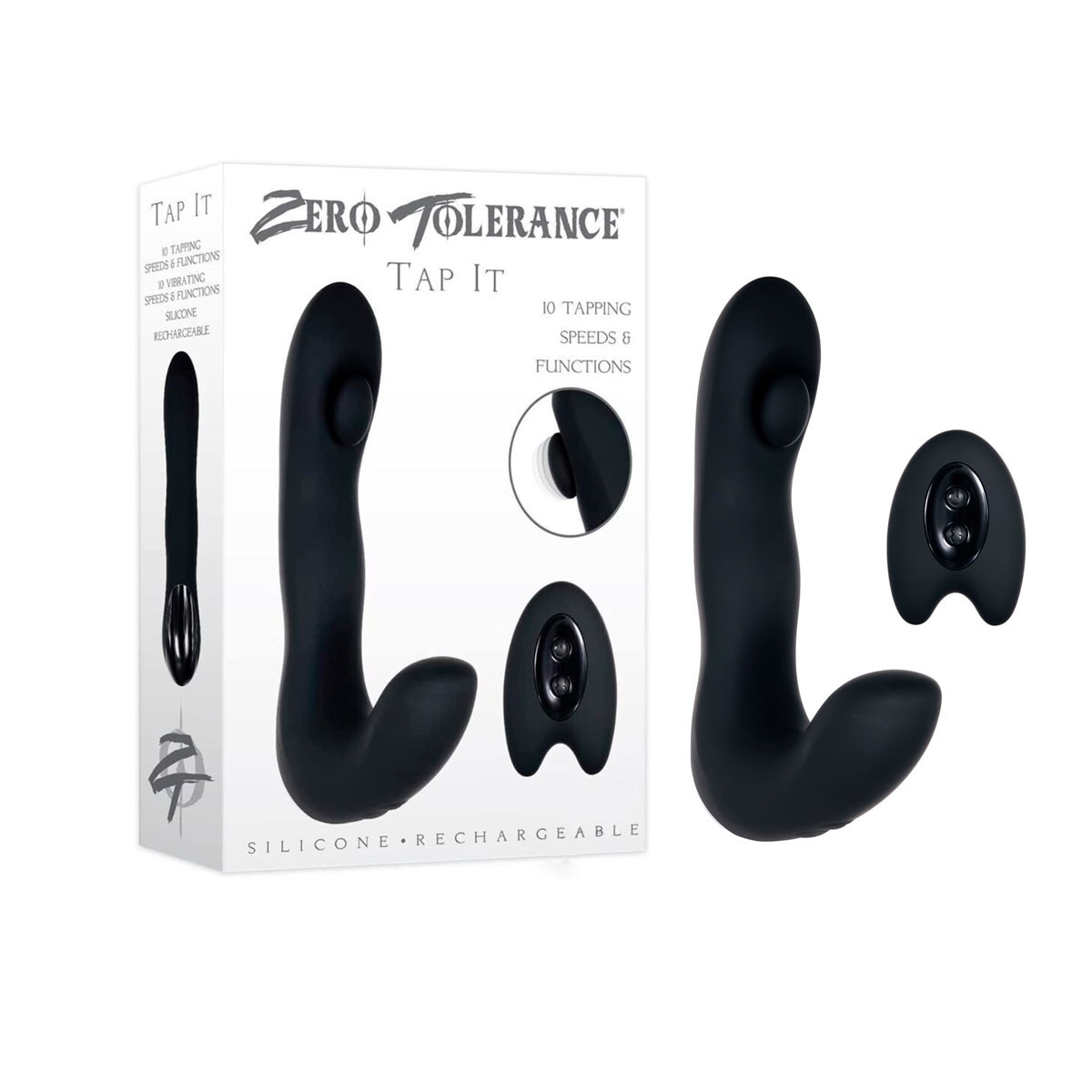 Massageador de Próstata e Períneo em Silicone com 10 Modos de Vibração, 2 Motores e Controle Remoto Sem Fio e Carregamento Via Cabo USB - Zero Tolerance Tap It | 11 x 3,2 cm - 8