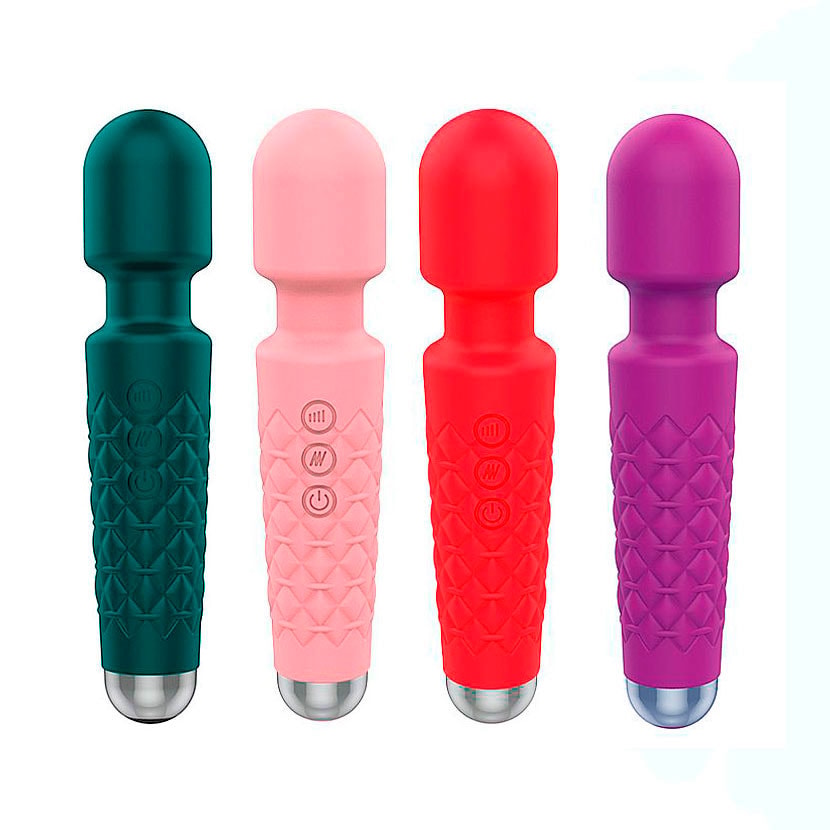 Vibrador Massageador em Silicone com Texturas, 20 Modos de Vibração, 8 Intensidades e Carregamento via Cabo USB - SI | 20 x 4,2 cm | Disponível em 4 Cores - 1