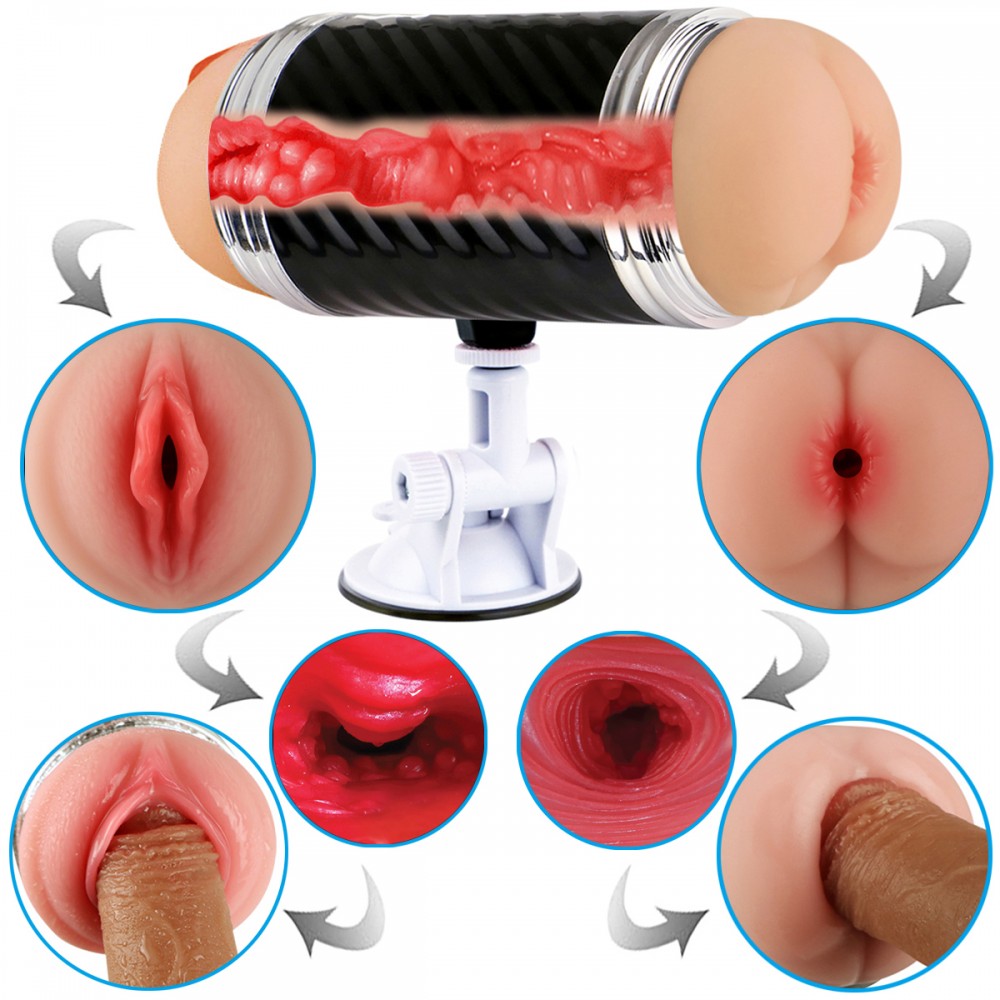 Masturbador Duplo que Simula Sexo Vaginal e Anal com Texturas Interna e Ventosa - Double Entrance | 14,5 x 3 cm | Disponível em 2 Cores - 12