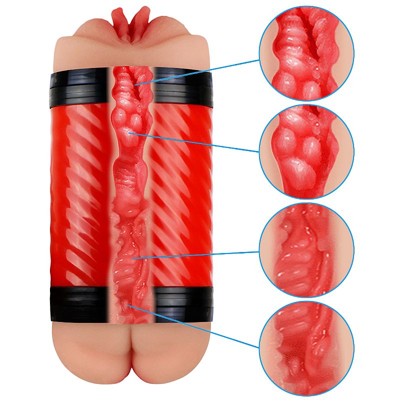 Masturbador Duplo que Simula Sexo Vaginal e Anal com Texturas Interna e Ventosa - Double Entrance | 14,5 x 3 cm | Disponível em 2 Cores - 6
