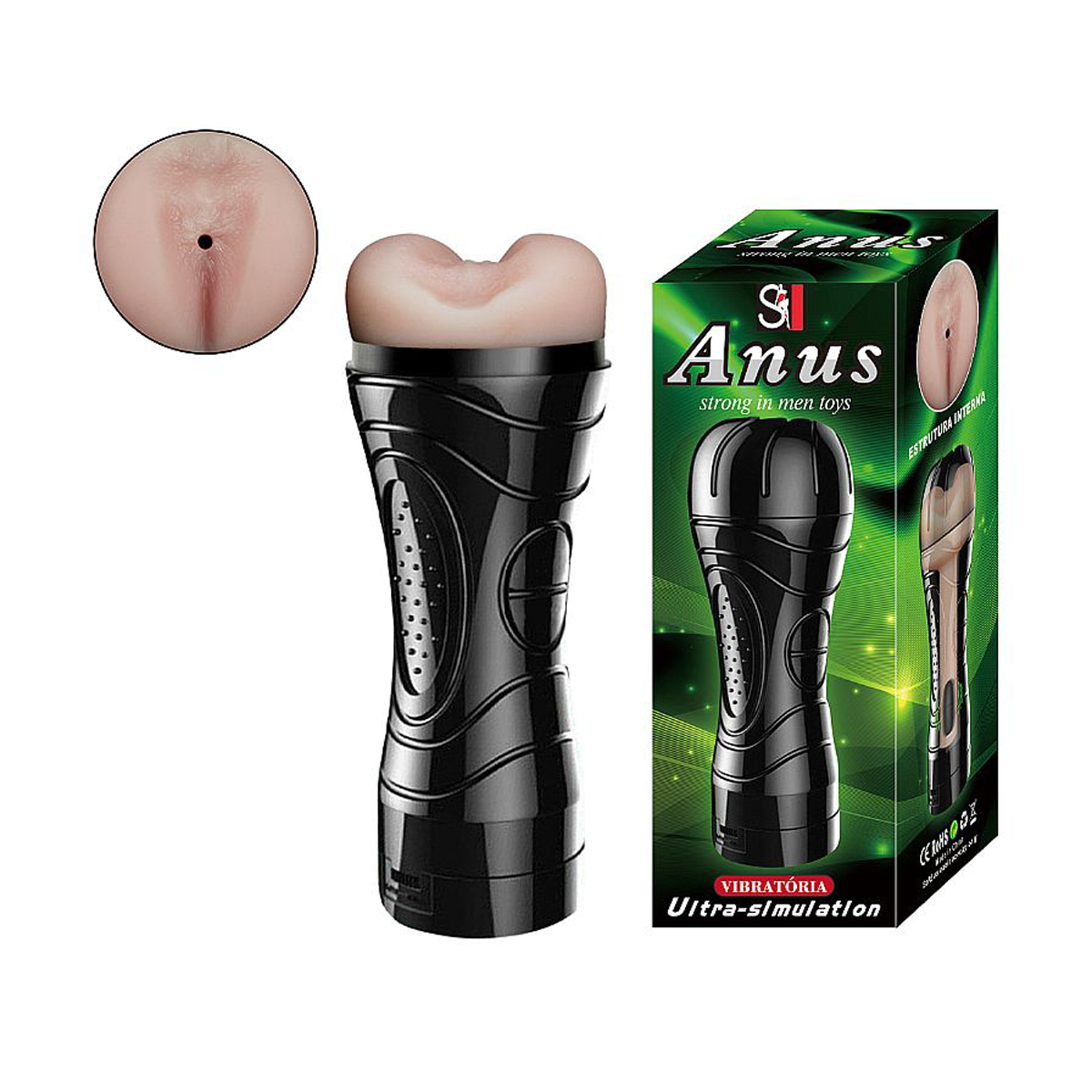 Masturbador Mini Lanterna em Cyberskin no formato de Ânus, Textura Interna com Vibrador - Sexy Import | 10,5 x 3 cm - 1