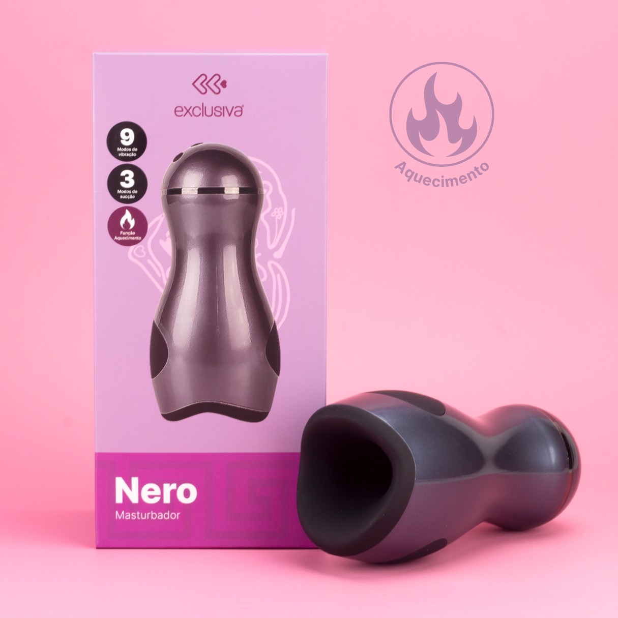 Masturbador em Silicone com 9 Modos de Vibração, Função Aquecimento e 3 Tipos de Sucção - Exclusiva Nero - 1