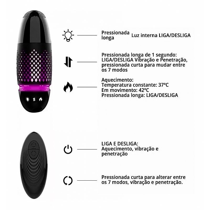 Mini Máquina do Sexo com Auto Aquecimento, 7 Modos de Vibração, Vai e Vem e Controle sem Fio - Dibe Sex Machine | 13,5 x 3,6 cm | Disponível em 2 Cores - 5