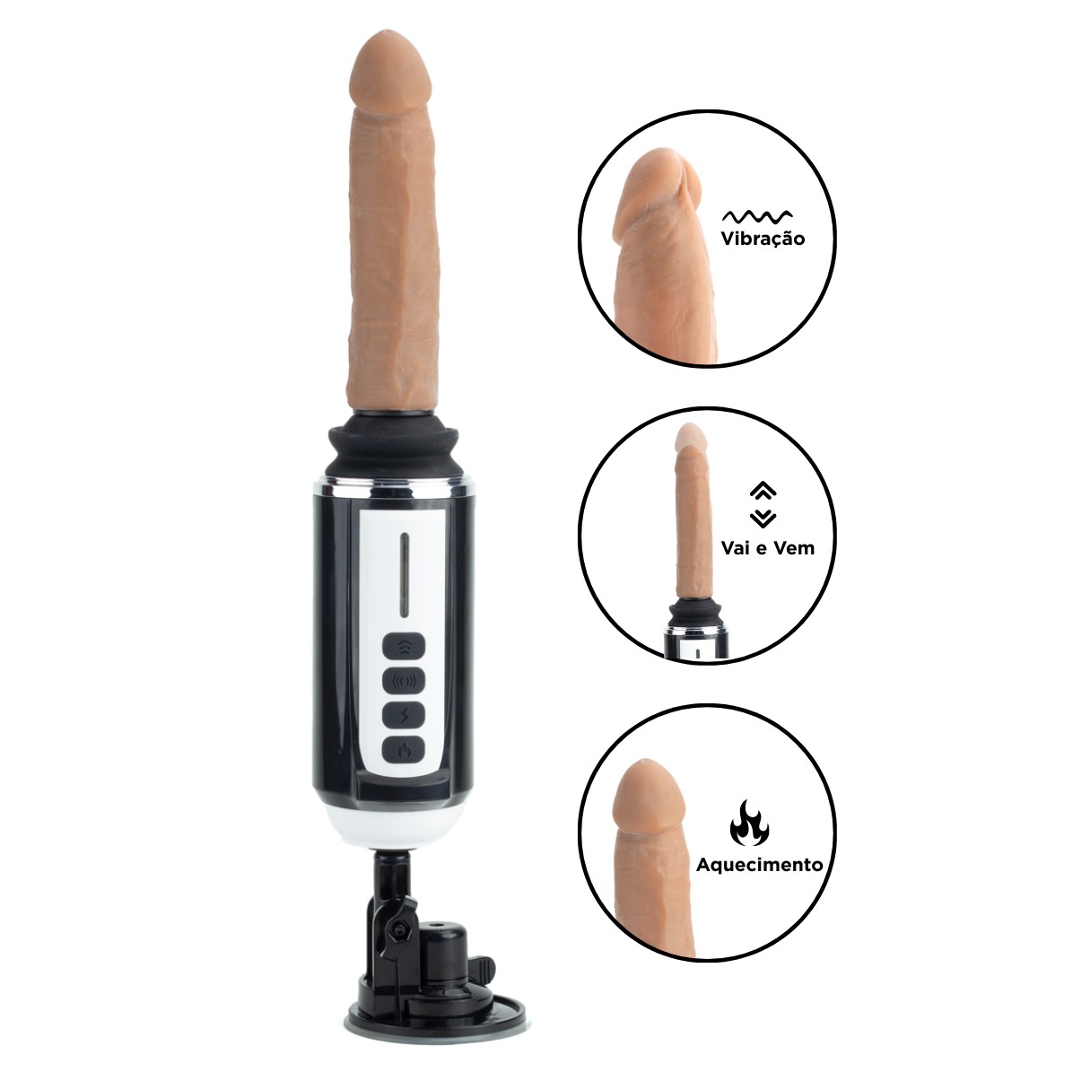 Mini Máquina do Sexo com Prótese Peniana Realista com 7 Vibrações, Movimentos de Vai e Vem, Função Aquecimento, Modo Turbo e Ventosa - Dibe Wolverine - 1