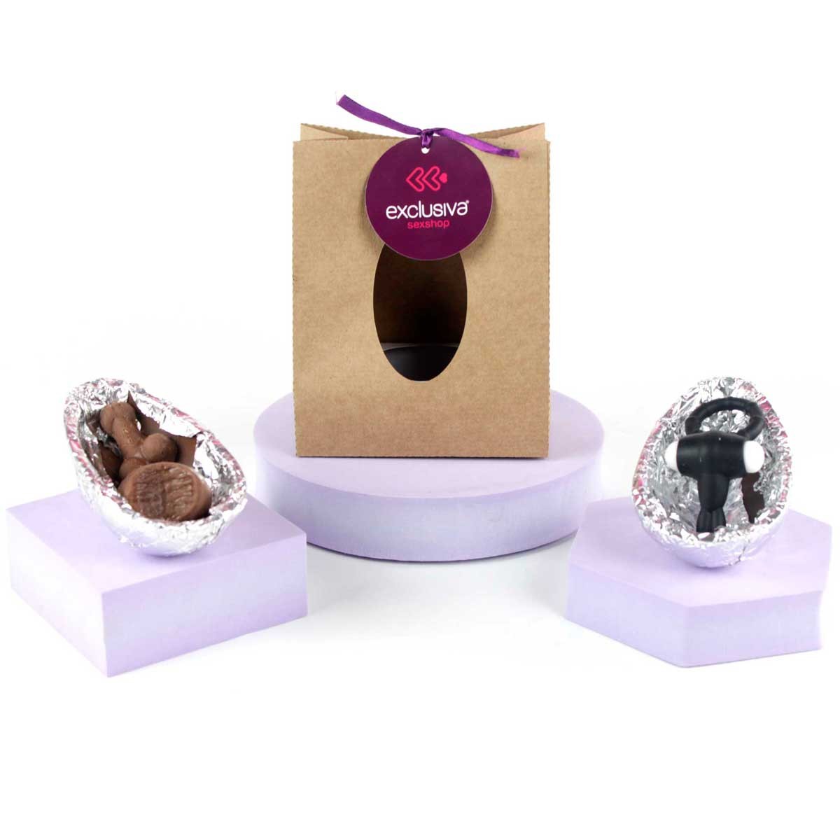 Ovo de Páscoa ao Leite com 2 Bombons em Formato de Pênis e Ânus e Anel Peniano com Estimulador de Clítoris - Exclusiva Sex VibraOvo - 1