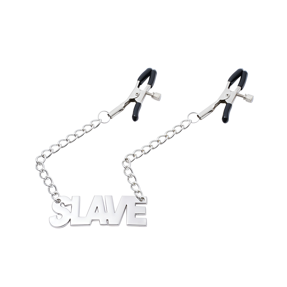 Par de Grampos para Mamilos com Regulagem e Pingente Escrito "SLAVE" - 3R Import - 2
