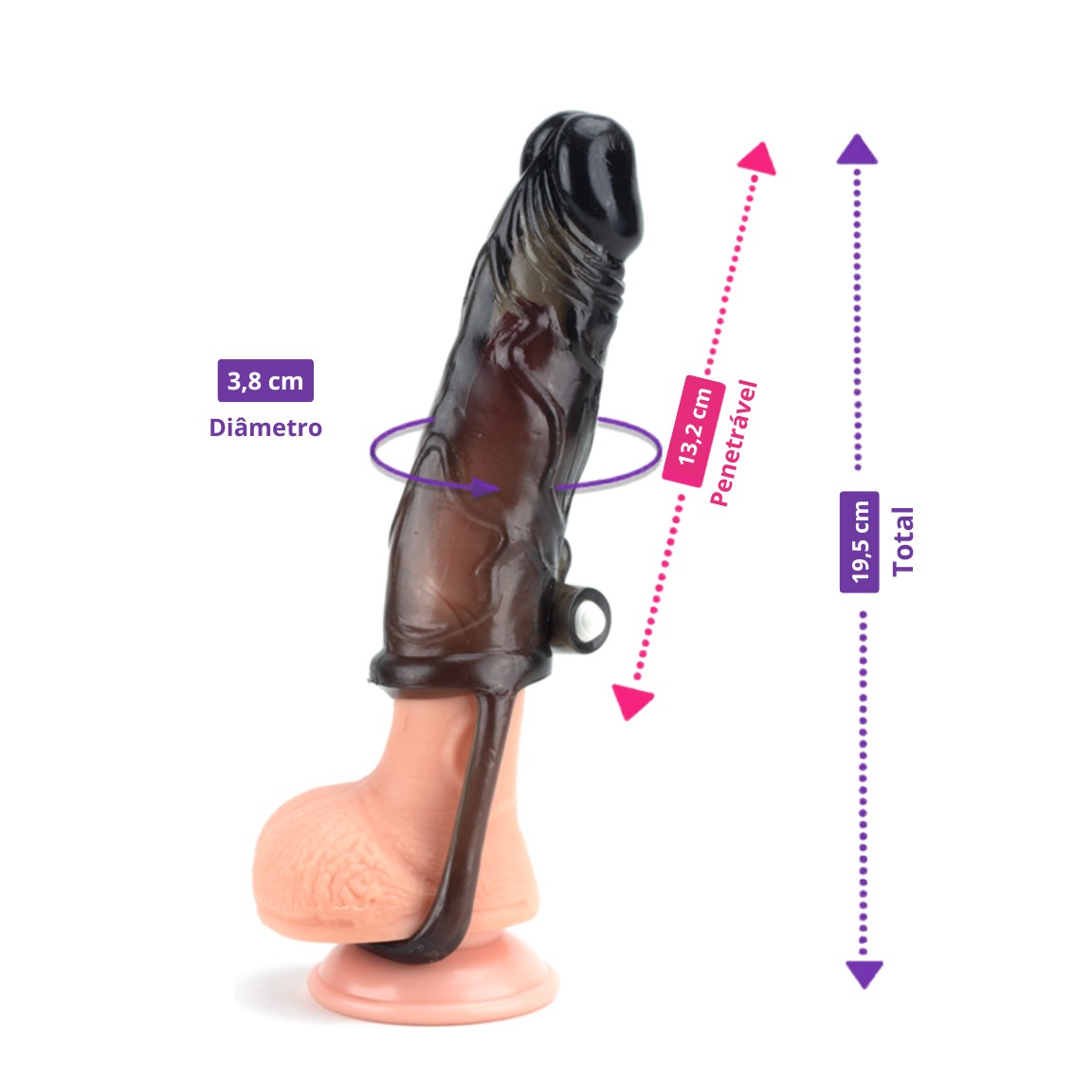 Capa Peniana Extensora Preto Fumê com Anel Testicular e Cápsula Vibratória - Penis Extender | 12 x 3,2 cm - 2