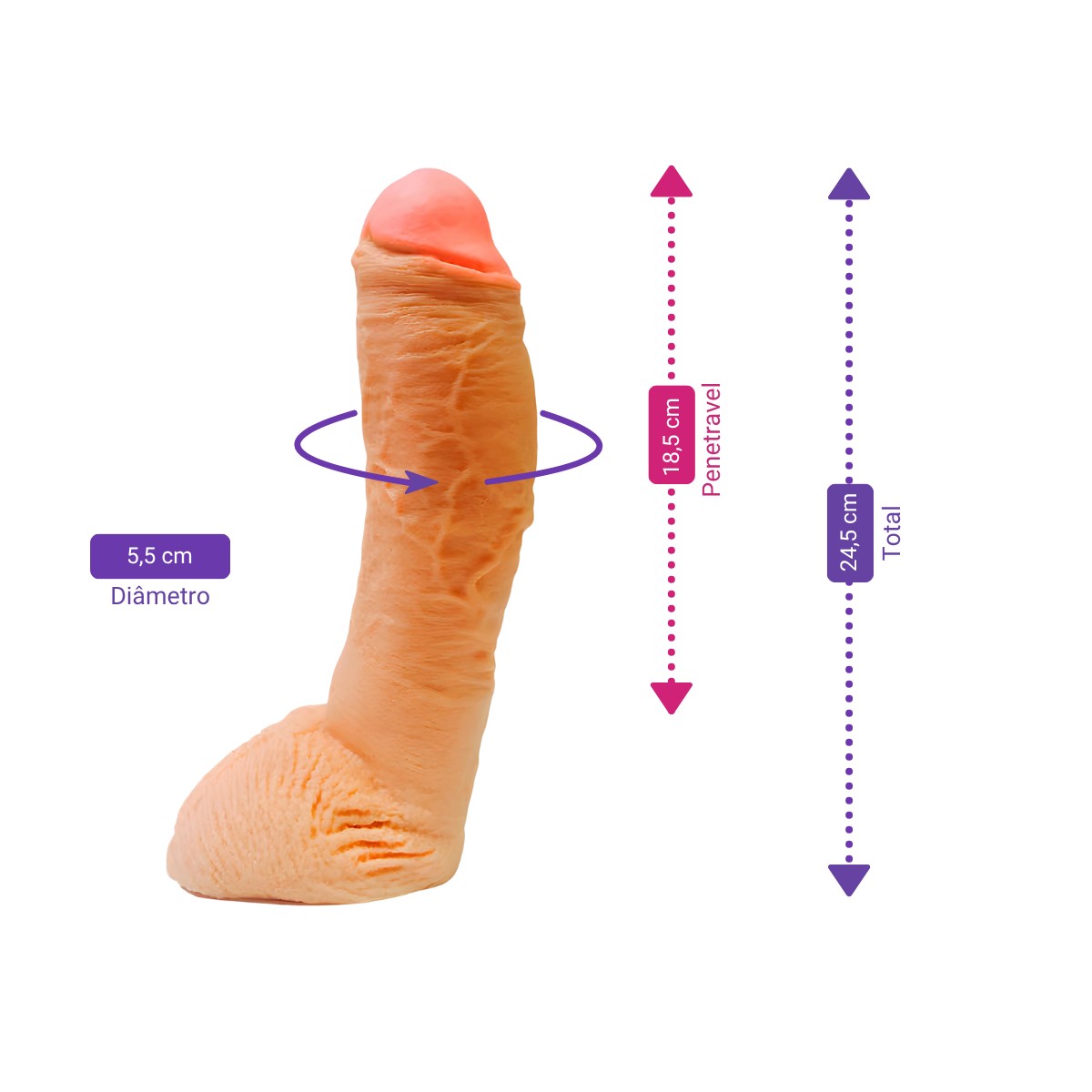 Pênis Realístico em Silicone com Glande, Veias Super Salientes e  Escroto - Magic Sexy | 18,5 x 5,5 cm - 2