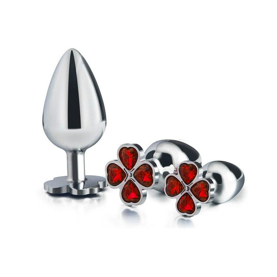 Plug Anal em Aço com Joias na Base no Formato de Trevo - Sexy Import - 7,9 x 4,1 cm | Disponível em 7 Cores - 4