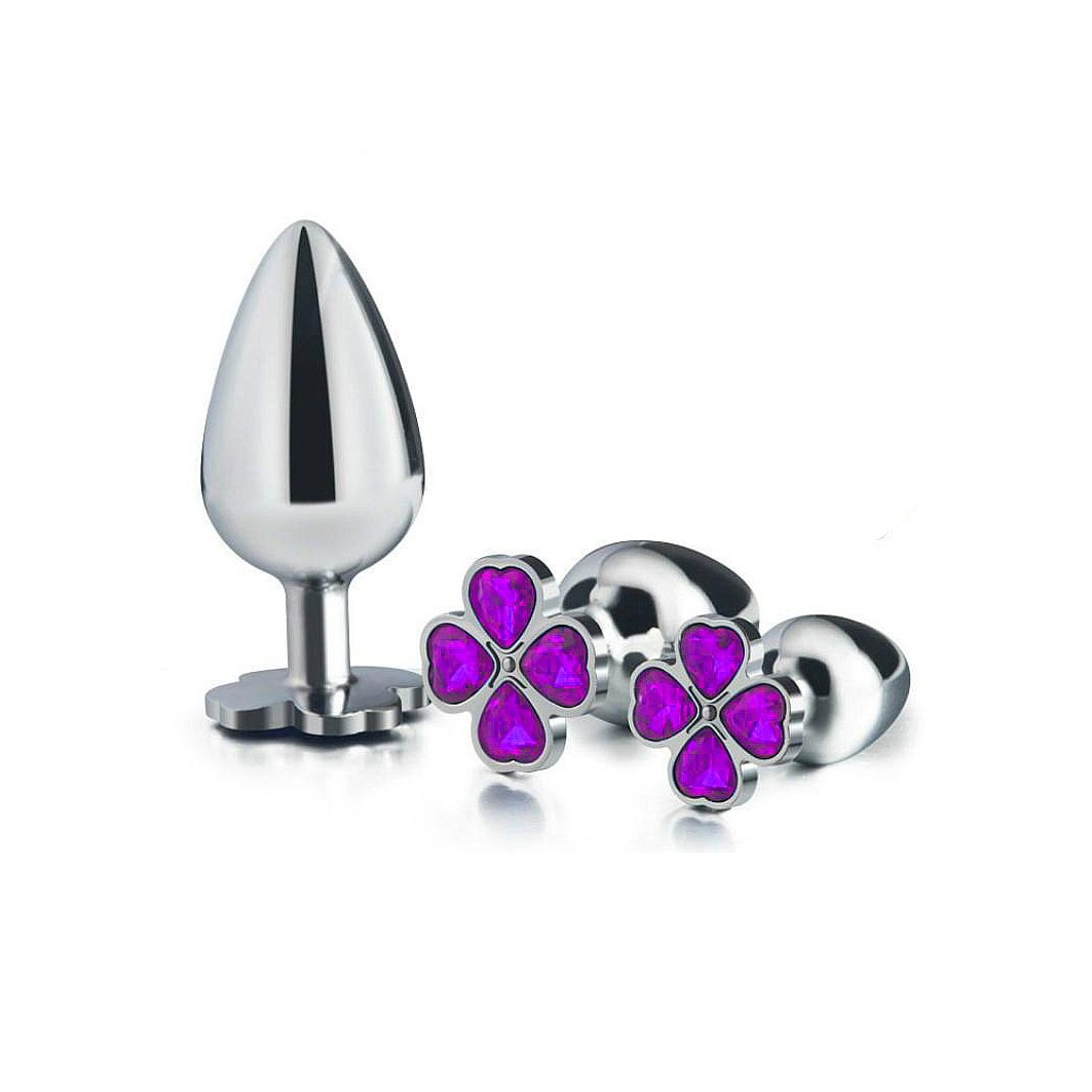 Plug Anal em Aço com Joias na Base no Formato de Trevo - Sexy Import - 7,9 x 4,1 cm | Disponível em 7 Cores - 12