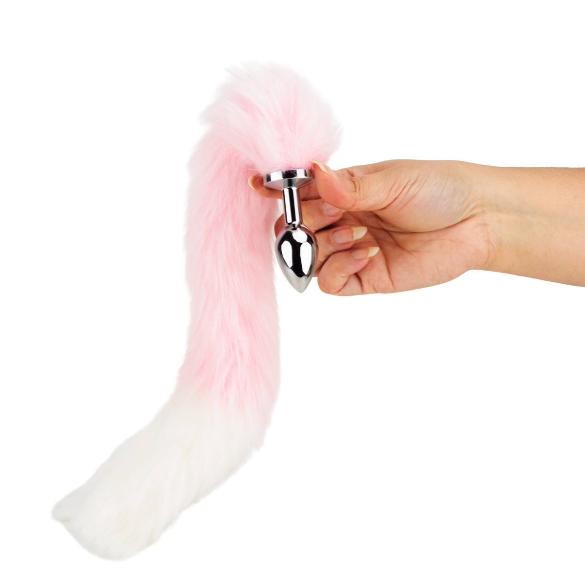 Plug Anal de Aço Tamanho "P" com Rabo de Raposa Rosa e Branco - SI | 6 x 2,5 cm | 36 cm - 5