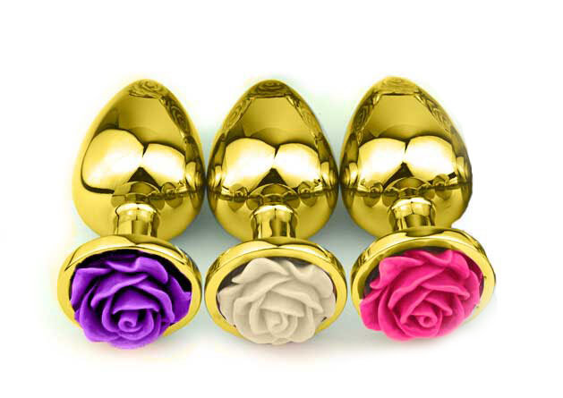 Plug Anal Cônico Dourado com Enfeite de Flor - Tamanho G | Disponível em 3 Cores - 1