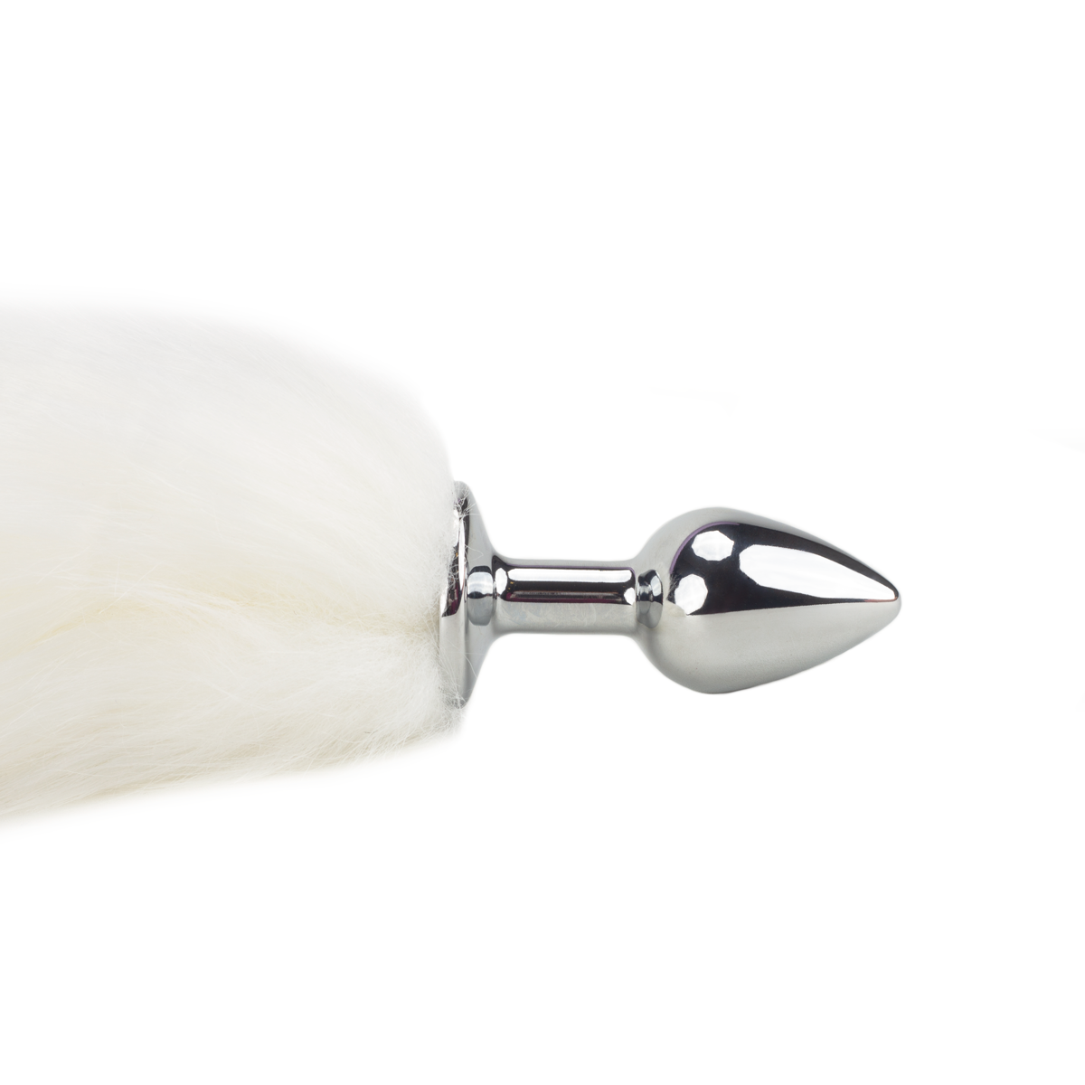 Plug Anal "P" em Metal, Formato Cônico com Rabo de Raposa Branco - Vip Mix | 5,6 x 2,5 cm - 3