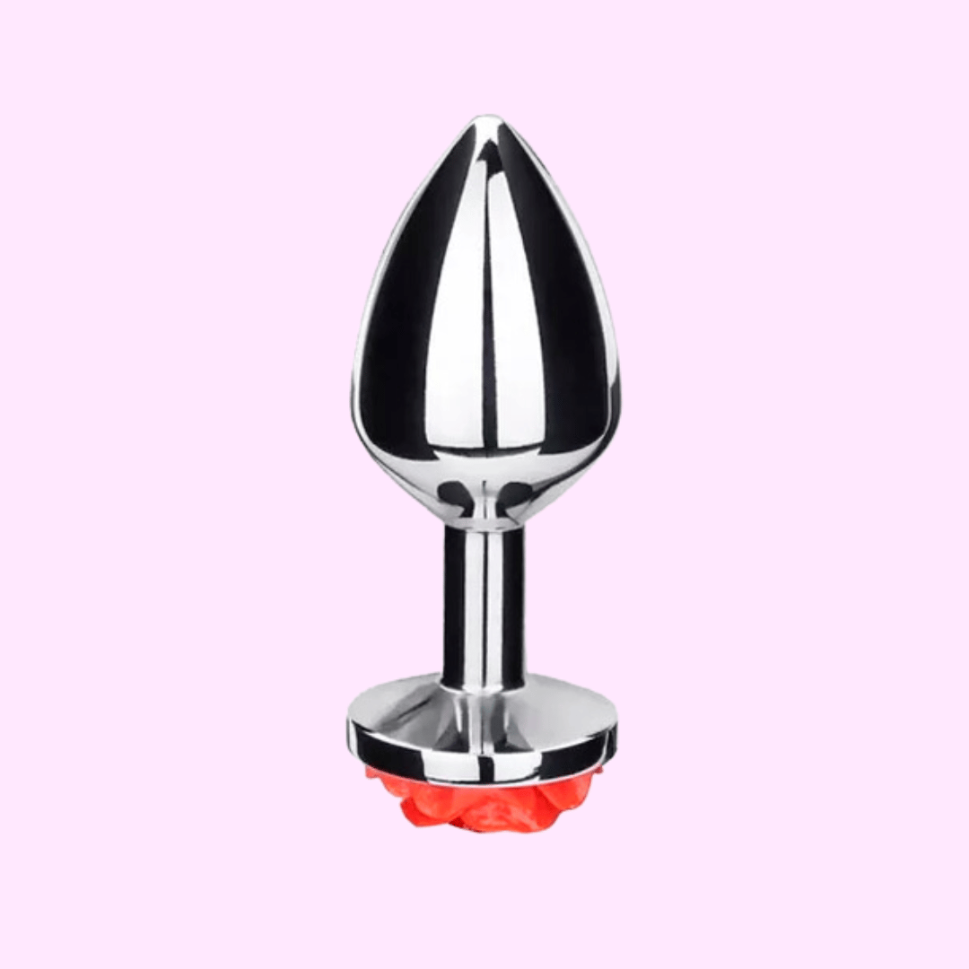 Plug Anal ''P'' Cônico Prateado com Enfeite de Flor - 6 x 2,7 cm | Disponível em 4 Cores - 2