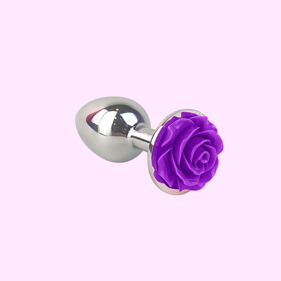 Plug Anal ''P'' Cônico Prateado com Enfeite de Flor - 6 x 2,7 cm | Disponível em 4 Cores - 4