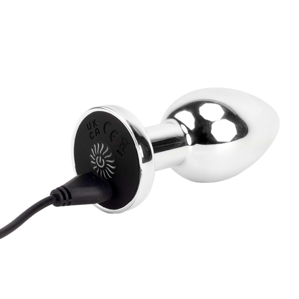 Plug Anal Cônico Tamanho "M" em ABS Cromado, Recarregável, Luz de LED na Base, 10 Modos de Vibração e Controle Remoto | 7,5 x 3,4 cm - 4
