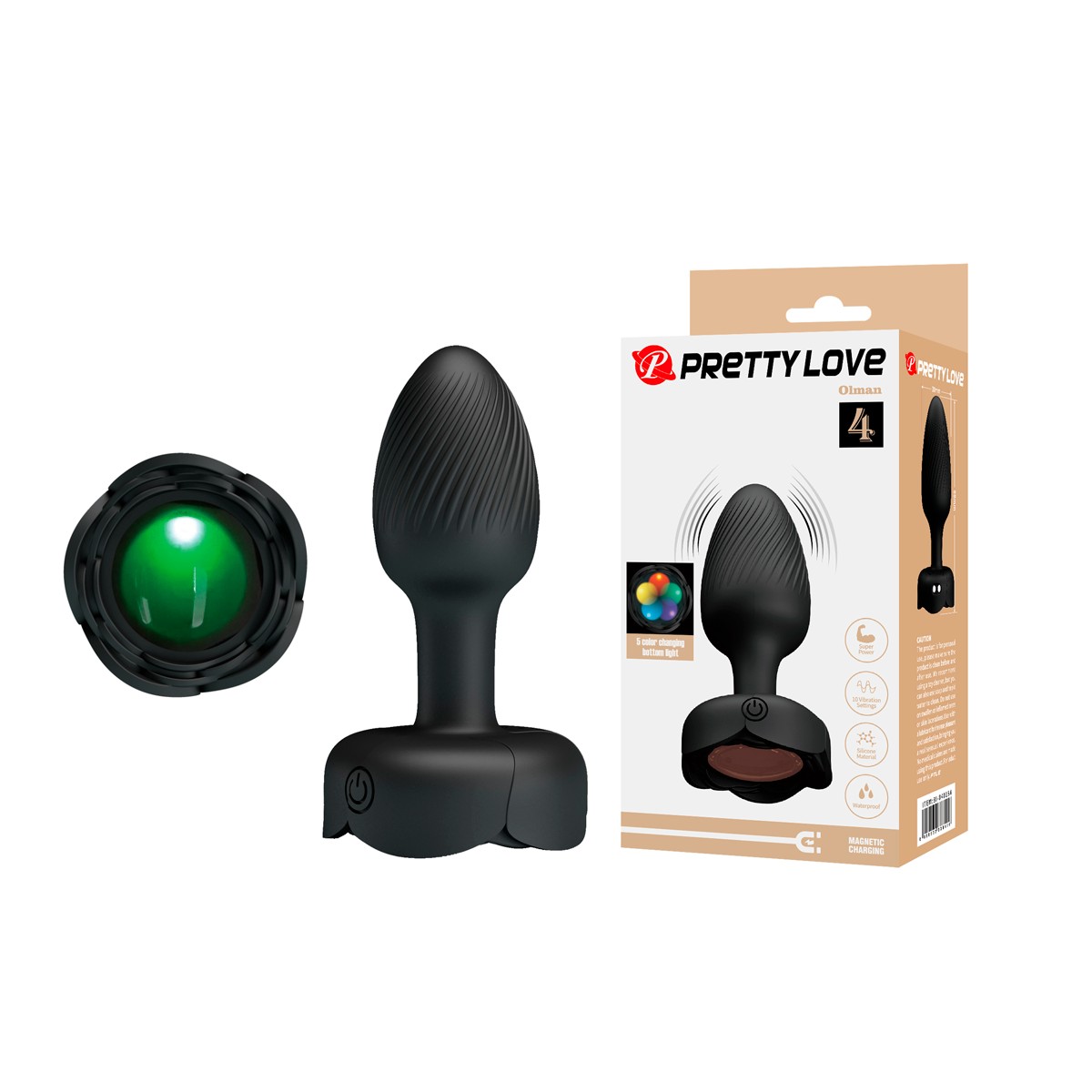 Plug Anal Cônico em Silicone com LED Colorido na Base, 10 Modos de Vibração e Recarregável - Pretty Love Olman 4 | 6,5 x 3 cm - 2