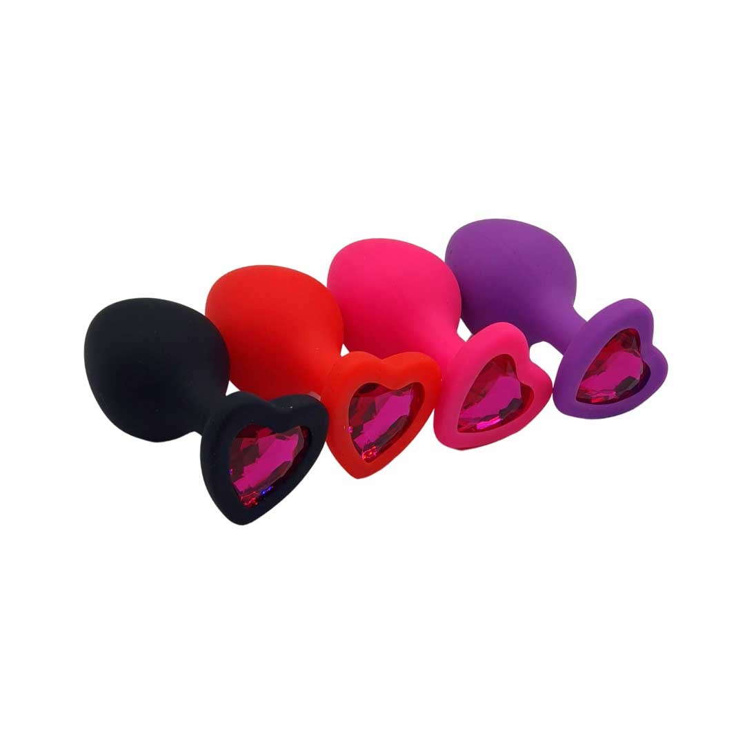 Plug Anal Cônico em Silicone no Tamanho ''M'' com Detalhe de Joia na Base de Coração - Topo Toys | 7 x 3,5 cm | Disponível em 4 Cores - 1