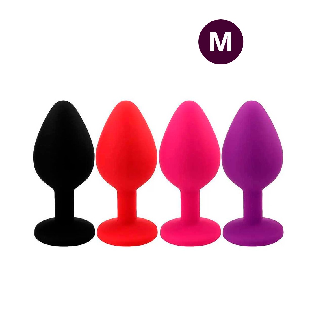 Plug Anal ''M'' em Silicone com Formato Cônico e Detalhe de Joia na Base - Topo Toys | 7 x 3,5 cm | Disponível em 5 Cores - 1